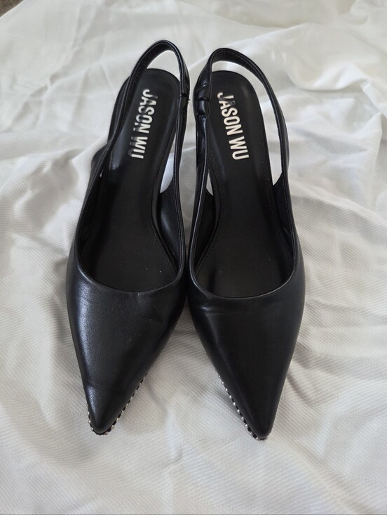 Jason Wu Shoes - Jason Wu Black Slingback Kitten Heels Pointed Toe Studded Pumps Size 9